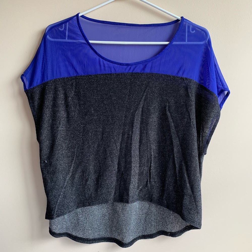 GUESS Sparkly Sheer Mesh Patchwork Top